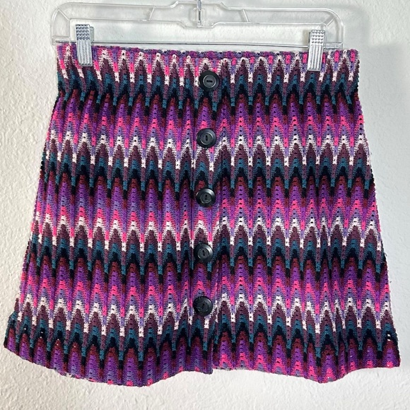 Free People Retro 60s 70s Open Knit Crochet Chevron Micro Mini Skirt Medium - Picture 4 of 10